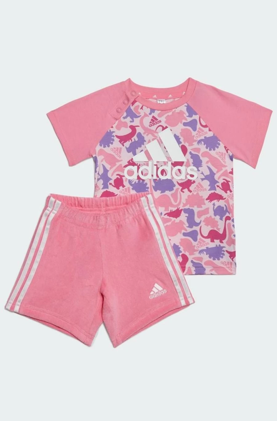 Adidas Boys Pink Dinosaur Camo Print T-Shirt and Shorts Set