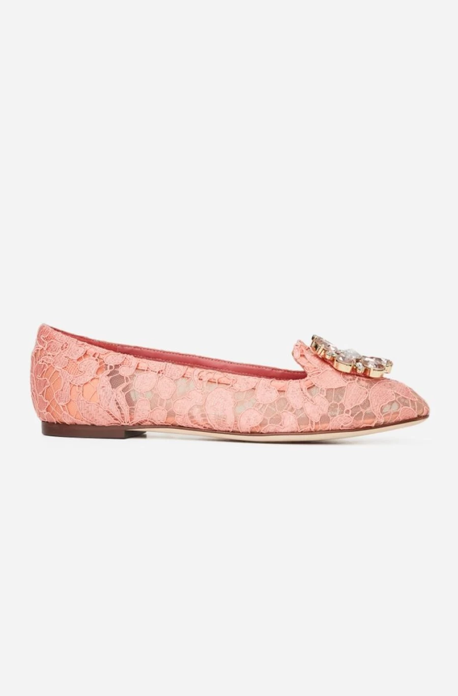 DOLCE & GABBANA Women's Pink Taormina Lace Slippers with Crystals