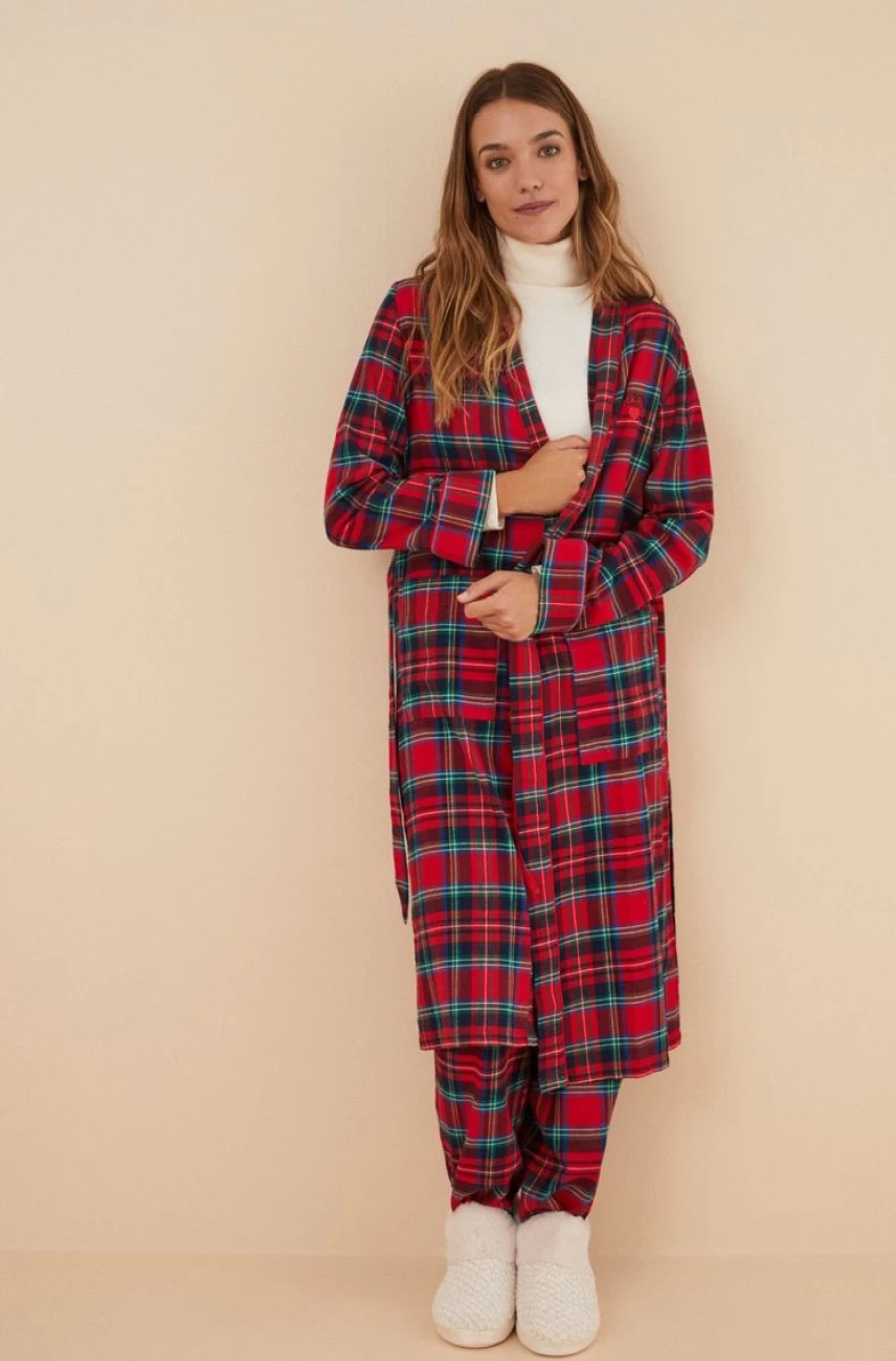 "WOMEN'SECRET 100% Cotton Checked Robe for Women – Soft & Comfortable Bathrobe"