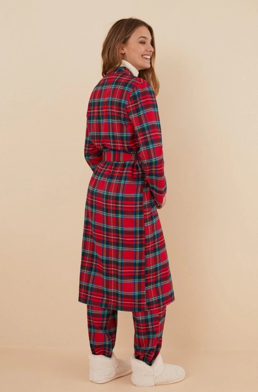 "WOMEN'SECRET 100% Cotton Checked Robe for Women – Soft & Comfortable Bathrobe"