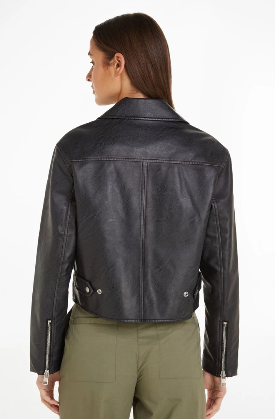 CALVIN KLEIN Women's Black Faux Leather Shirt Jacket