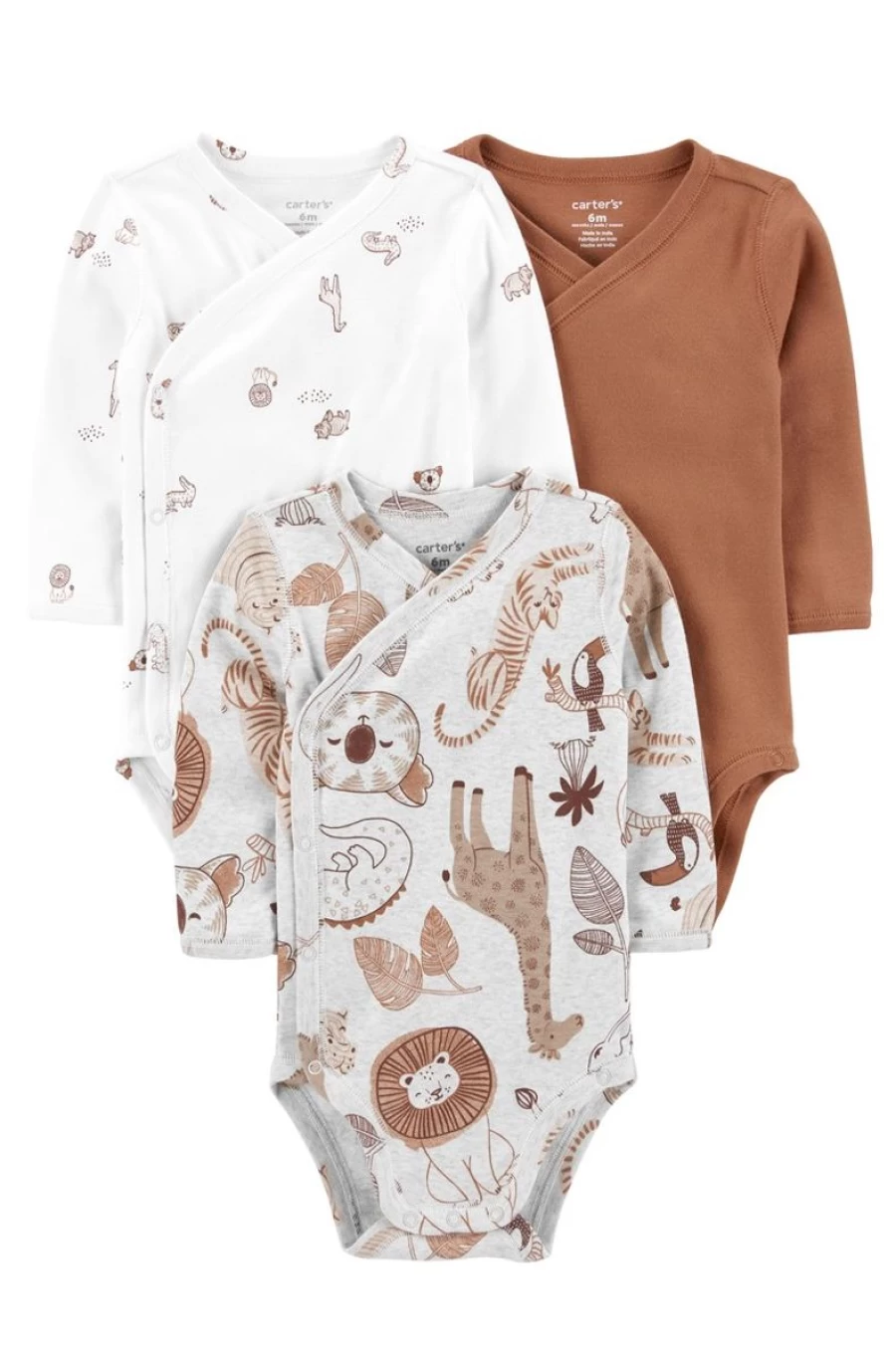 CARTER'S Boys 3-Pack Side-Snap Bodysuits - Multi Color Baby Rompers