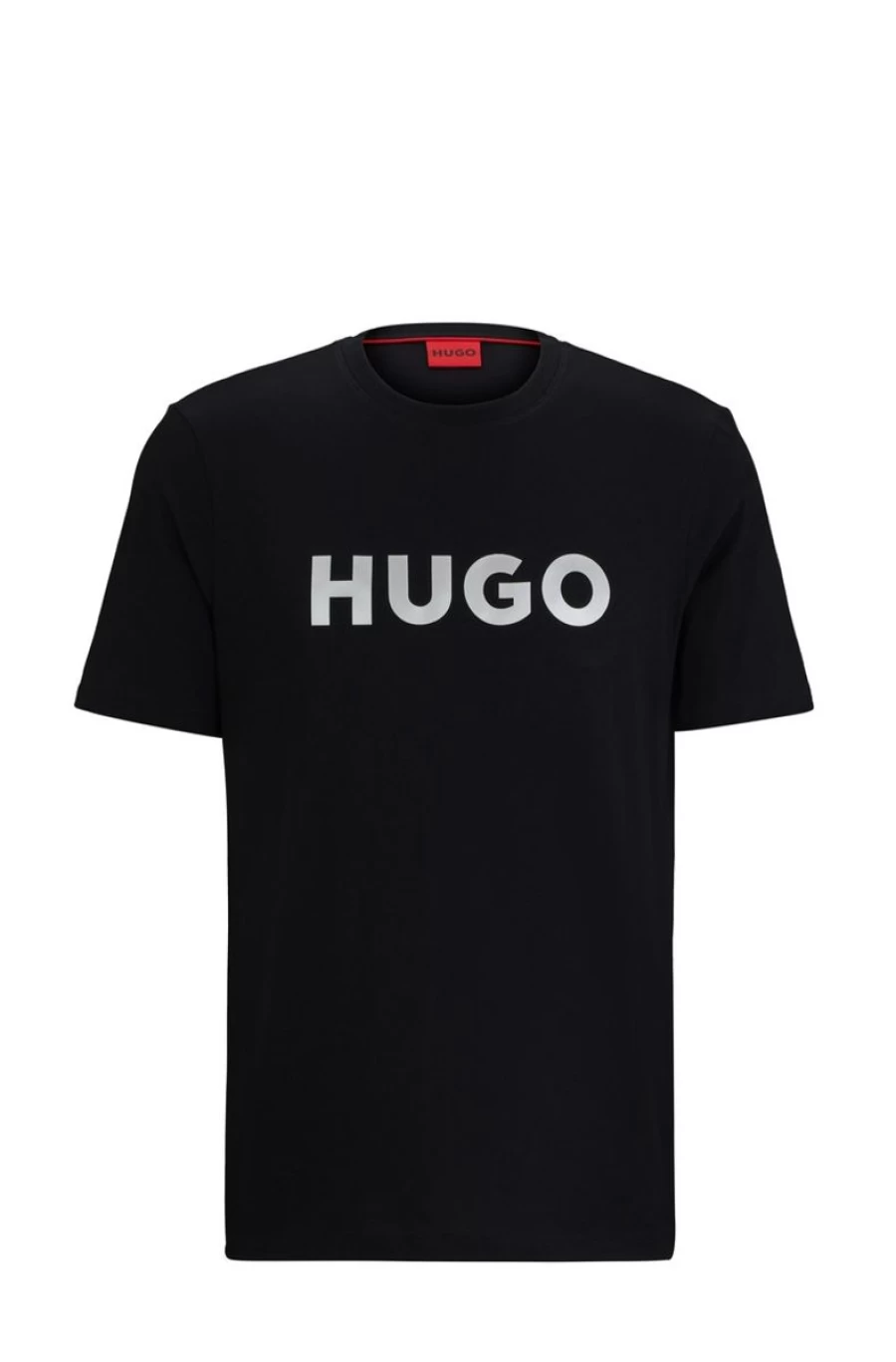 "HUGO BOSS Men's Black Cotton Jersey T-Shirt With 3D Embroidered Logo"