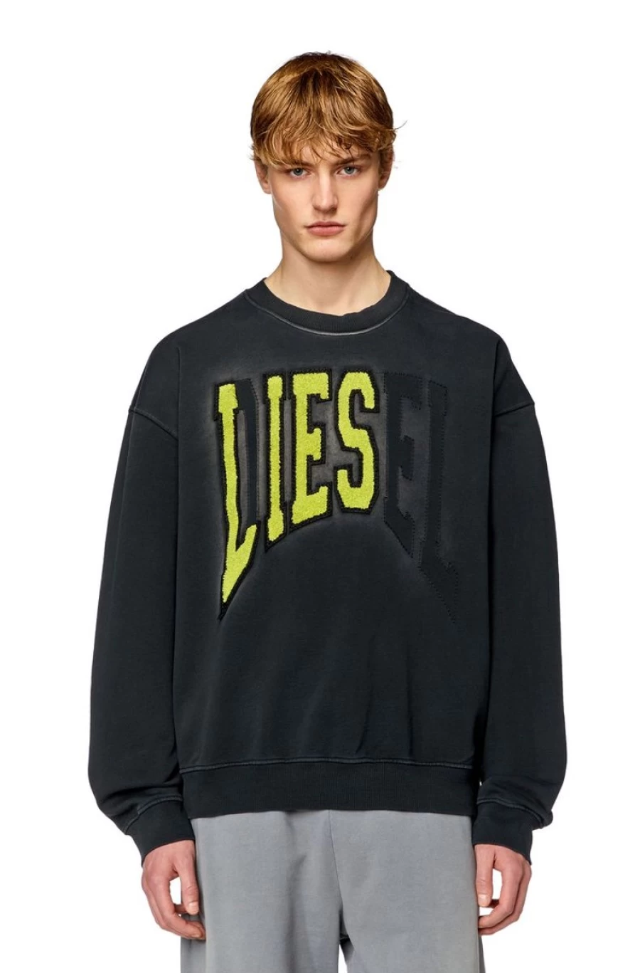 DIESEL Men's Black College Sweatshirt With Lies Logo - Casual Streetwear Pullover