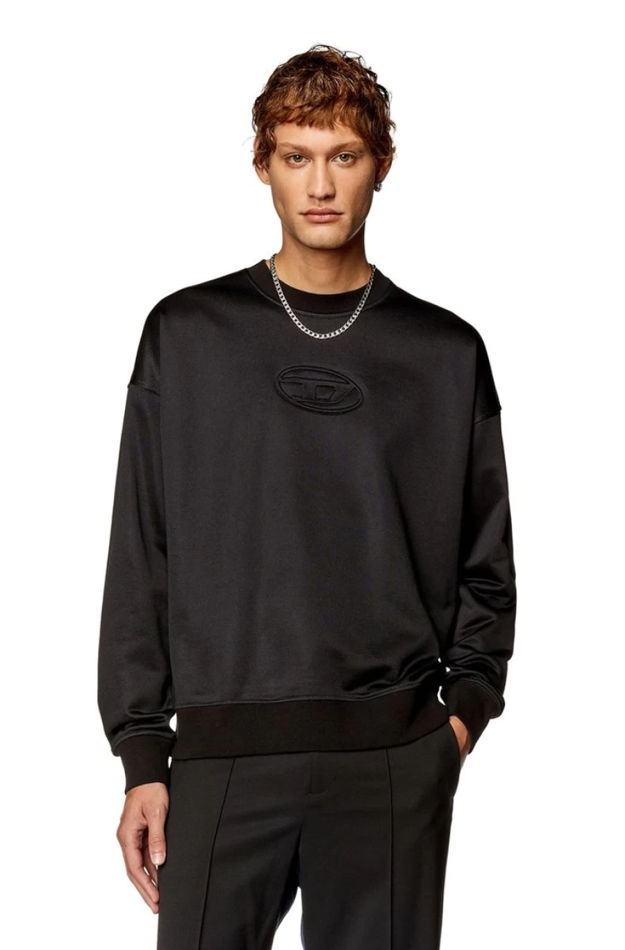 DIESEL Men's Black Sweatshirt with Embossed Oval D Logo - Premium Cotton Pullover