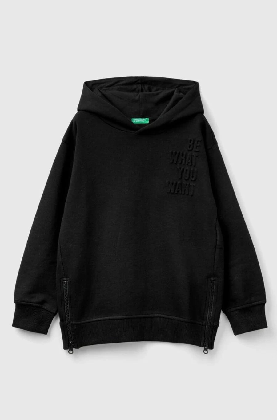 Benetton Boys' Hooded Pullover Sweatshirt with Side Zipper Detail