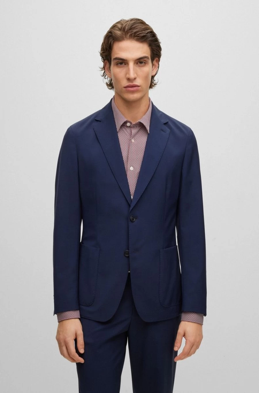 HUGO BOSS Men's Blue Slim-Fit Checkered Virgin Wool Suit