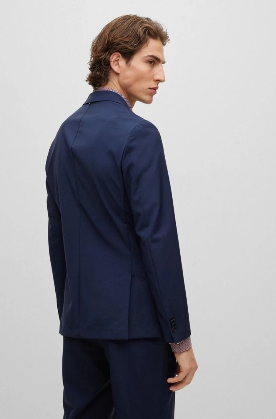 HUGO BOSS Men's Blue Slim-Fit Checkered Virgin Wool Suit