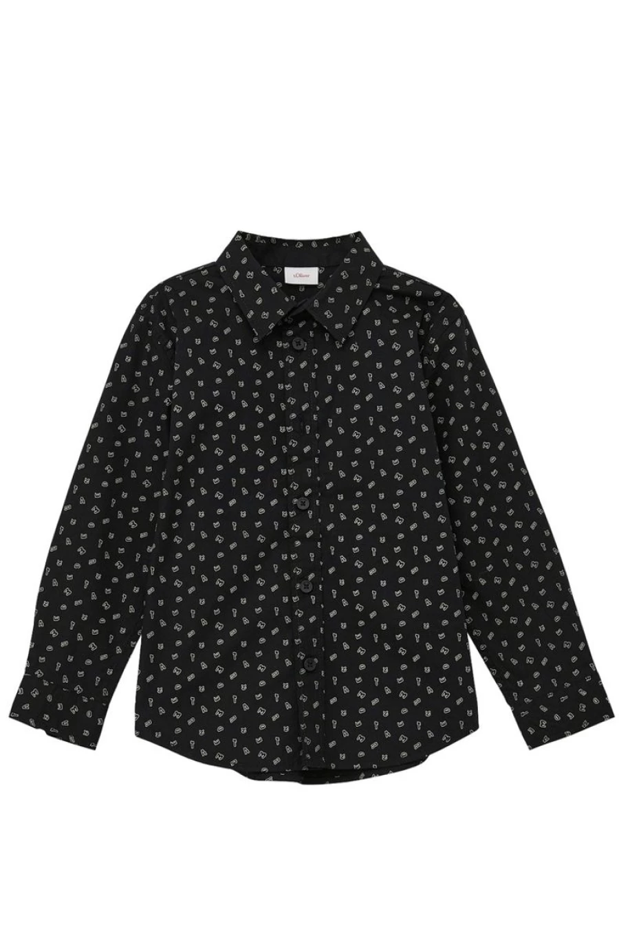 S.OLIVER Boys' Black Regular Fit Cotton Shirt - All-Over Print Design