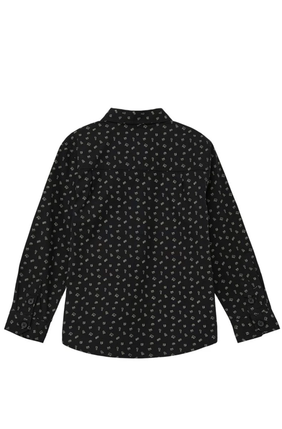 S.OLIVER Boys' Black Regular Fit Cotton Shirt - All-Over Print Design