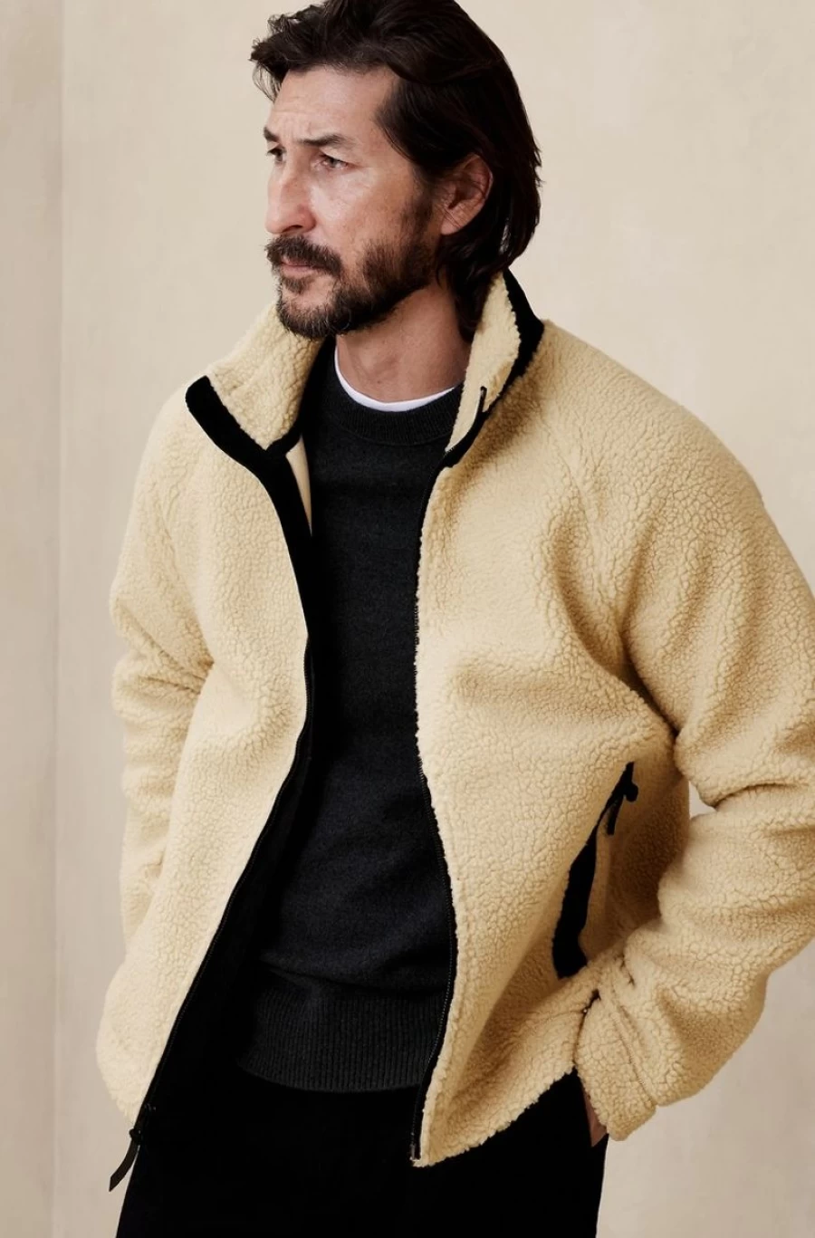 BANANA REPUBLIC Men's Mirto Sherpa Jacket in Transition Cream White - Warm Fleece-Lined Coat