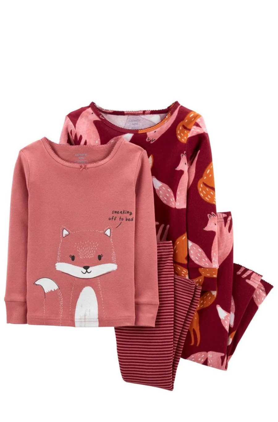 CARTER'S Girls' 4-Piece Fox Print Cotton Pajama Set - Soft Sleepwear for Toddlers & Kids