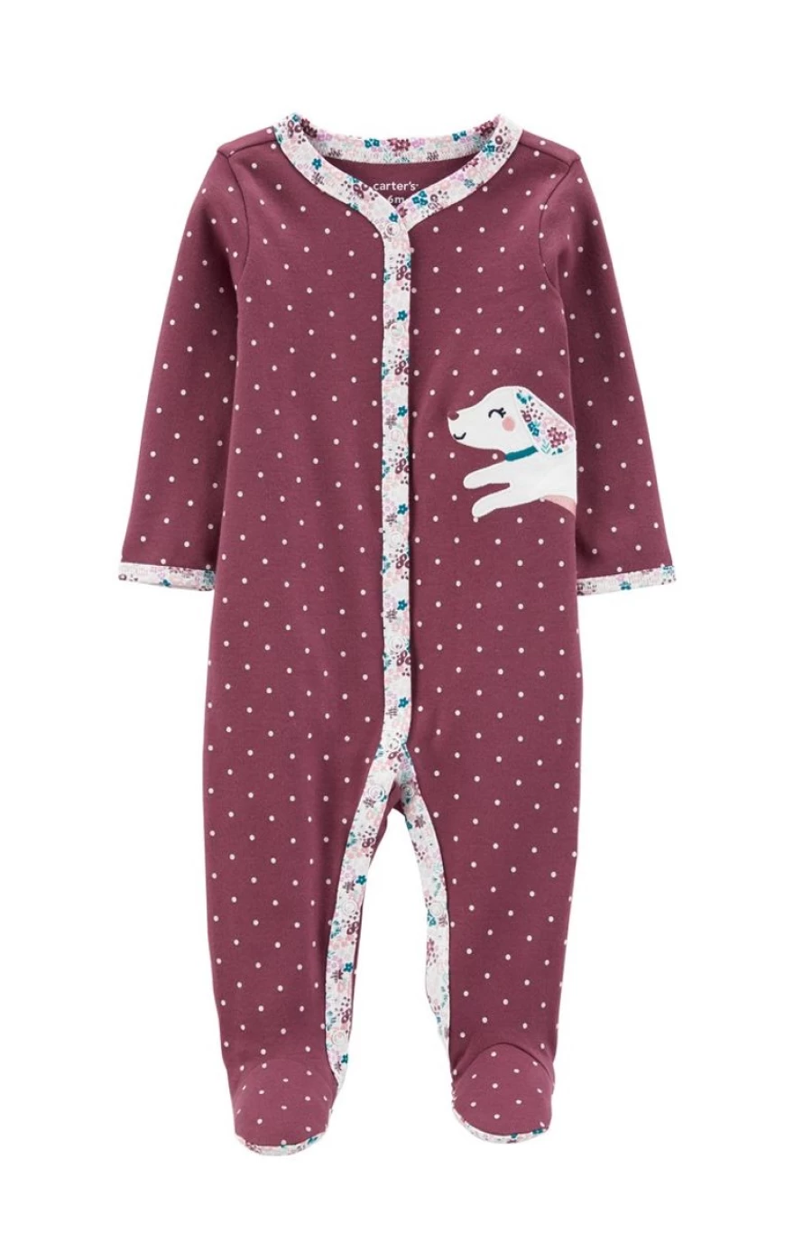 CARTER'S Girls Burgundy Snap-Up Cotton Sleep & Play Romper for Dogs