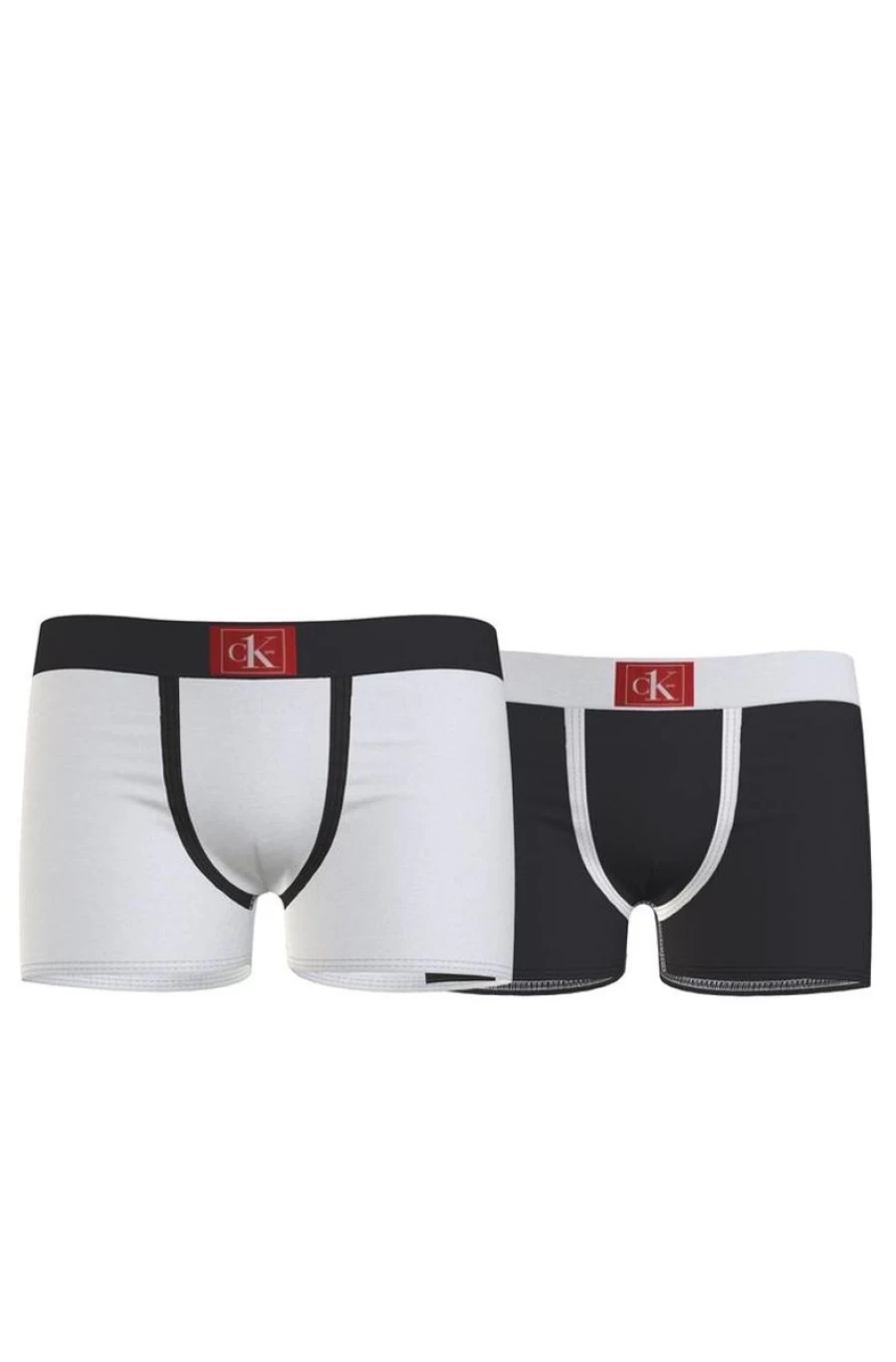 2 Pack CALVIN KLEIN Boys Trunks - Black/White Cotton Underwear Briefs for Kids