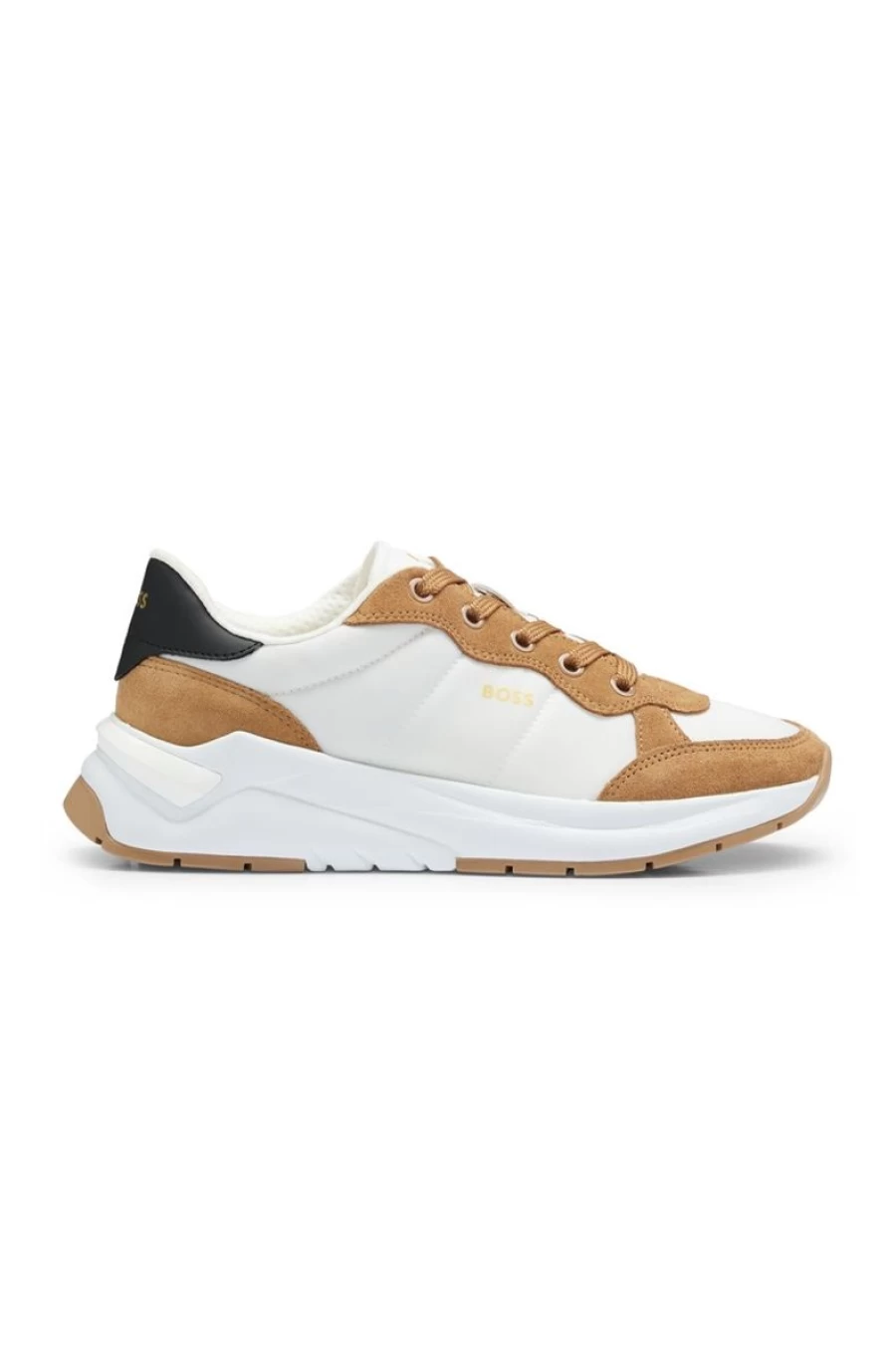 HUGO BOSS Women's White & Brown Suede Detail Sneakers