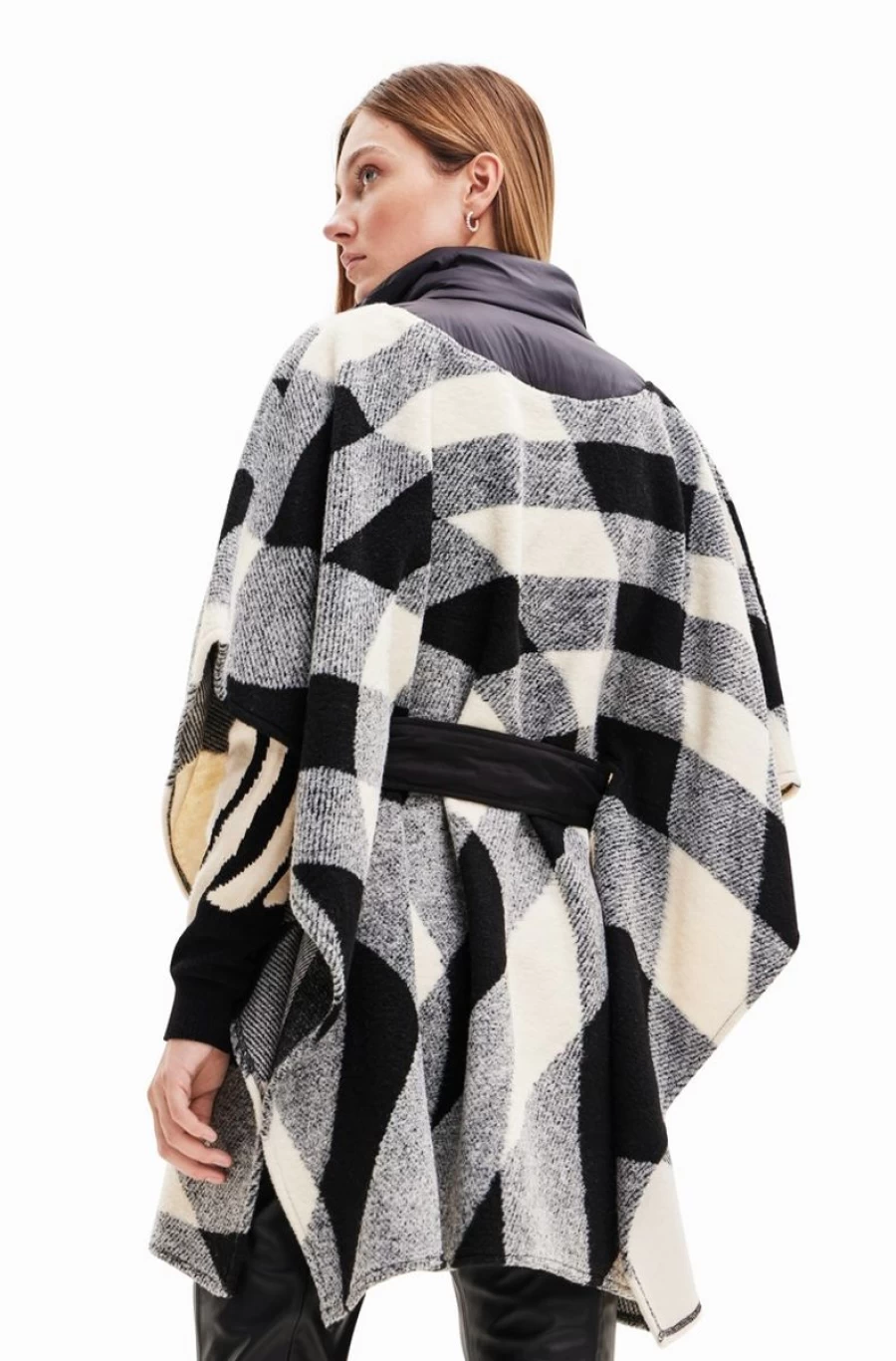 DESIGUAL Women's Plaid Belted Poncho - Stylish Tartan Wrap Cape Coat