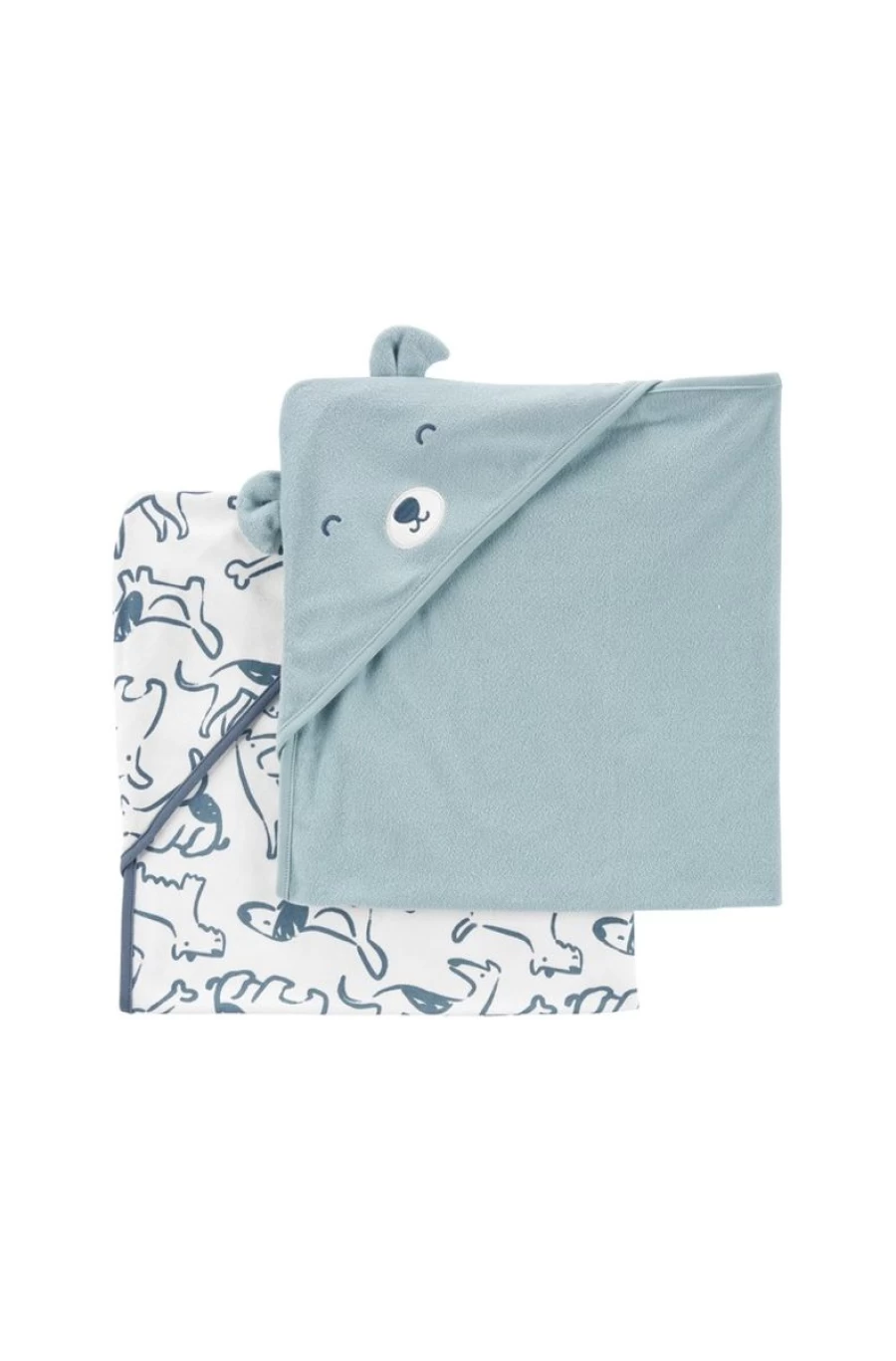 CARTER'S Boys 2-Pack Hooded Baby Towels - Soft & Absorbent Infant Bath Towels for Newborns & Toddlers