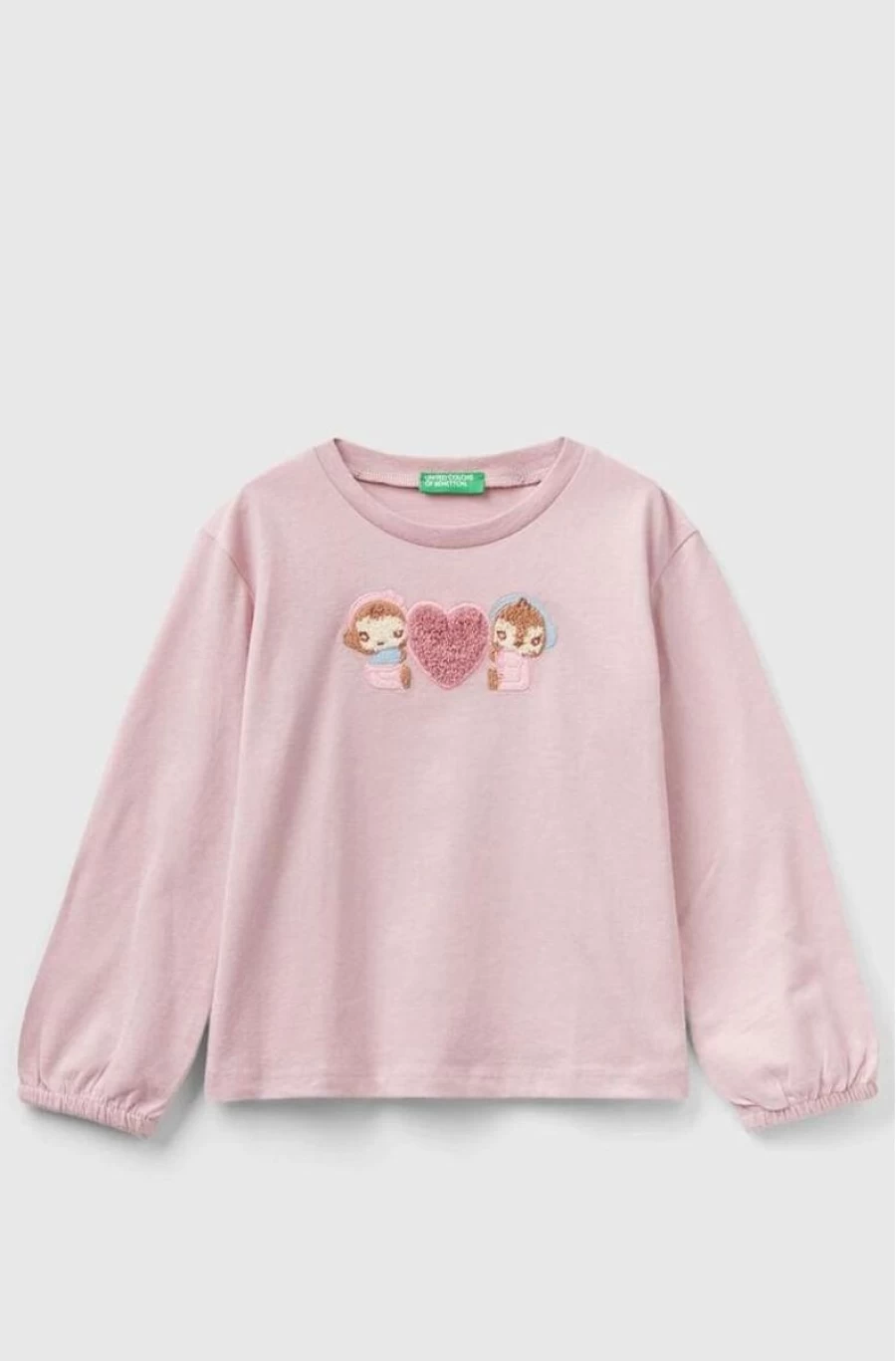 Benetton Girls' Mint Aqua Cotton Long-Sleeved Embroidered T-Shirt