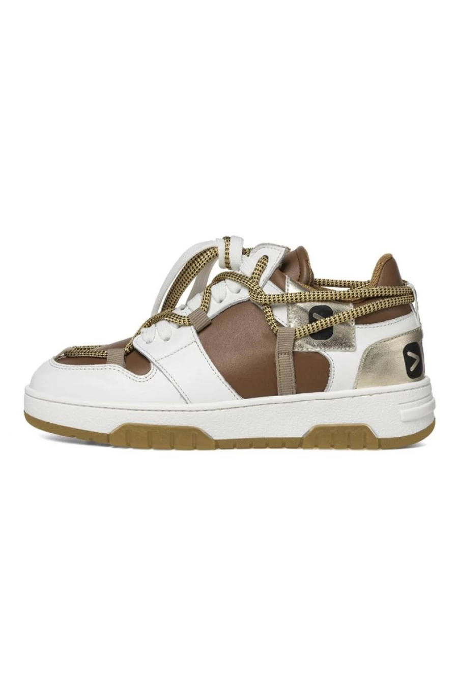 OFF PLAY Women's Sorrento Leather Sneakers in White, Cognac & Gold - Stylish Casual Shoes