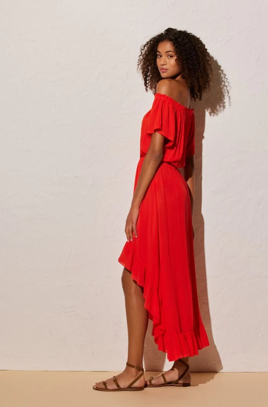 YSABEL MORA Women's Red Bare-Shoulder Dress - Elegant Off-Shoulder Style
