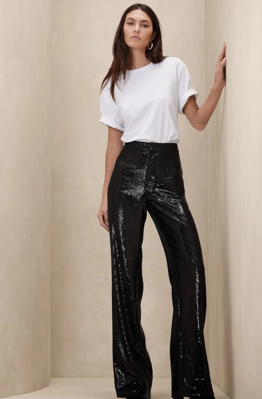 BANANA REPUBLIC Women's Black Sequin Wide-Leg Pants - Dita Style