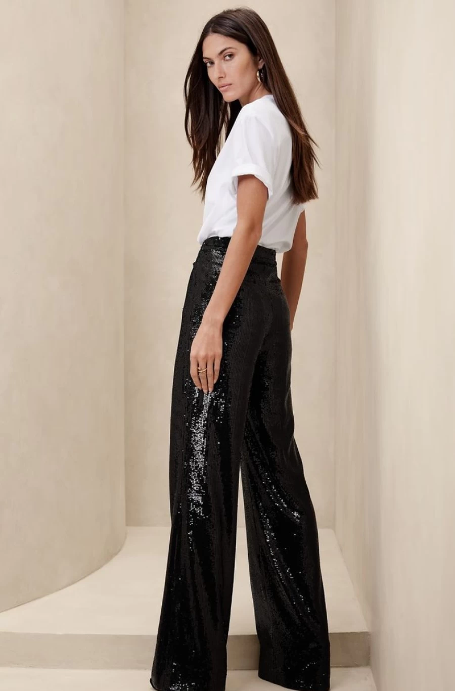 BANANA REPUBLIC Women's Black Sequin Wide-Leg Pants - Dita Style