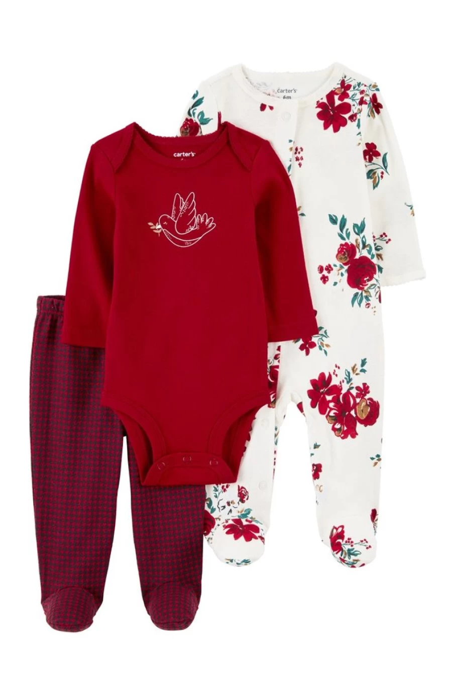 CARTER'S Girls 3-Piece Floral Bodysuit Set - Baby Outfit, Infant Clothing, Toddler Romper