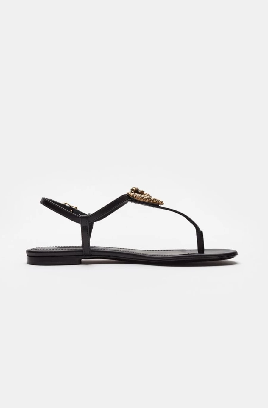 DOLCE & GABBANA Women's Black Nappa Leather Devotion Flip Flops Sandals
