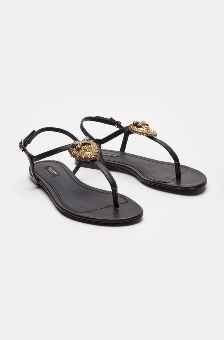 DOLCE & GABBANA Women's Black Nappa Leather Devotion Flip Flops Sandals