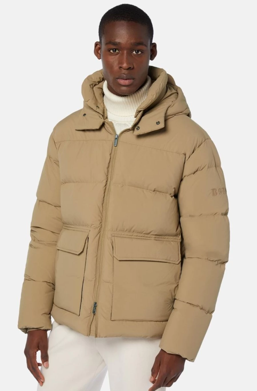 BOGGI MILANO Men's Recycled Nylon Bomber Jacket with Goose Down Insulation