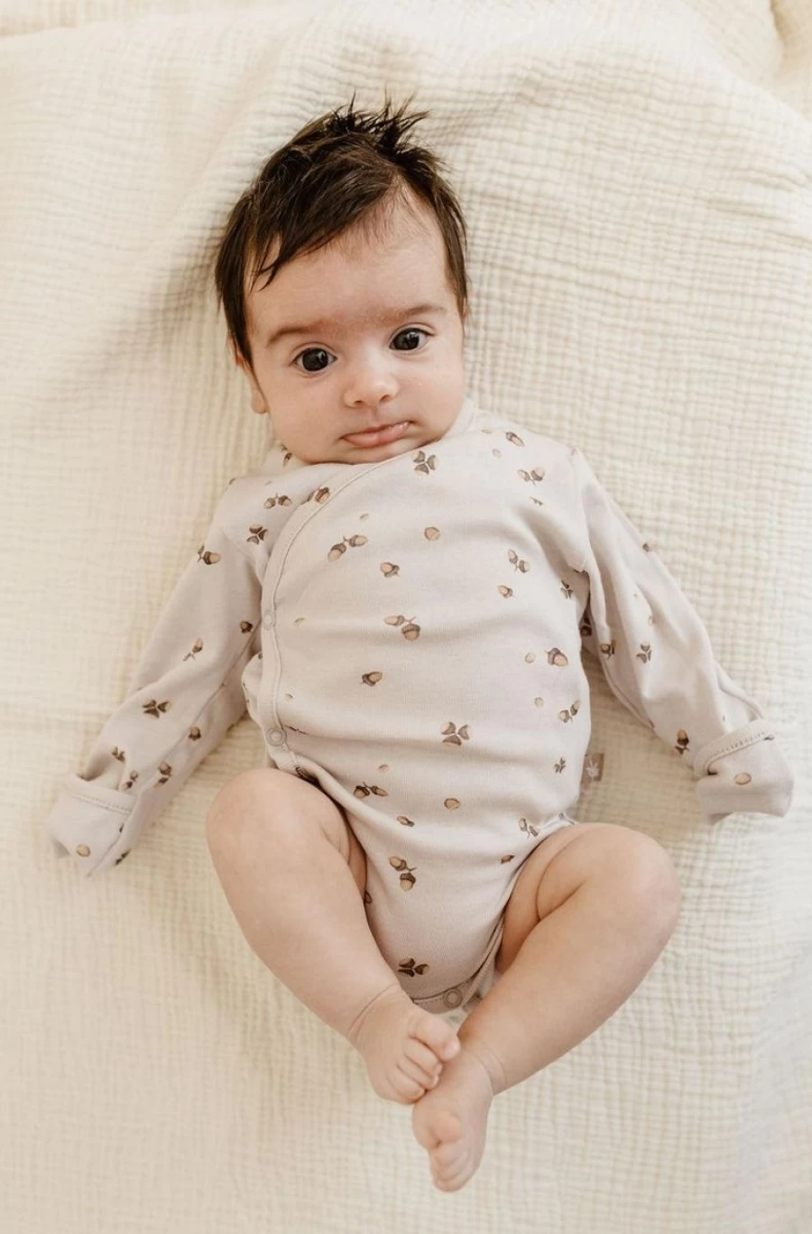 LUNILOU Organic Cotton Long Sleeve Bodysuit for Newborn Boys