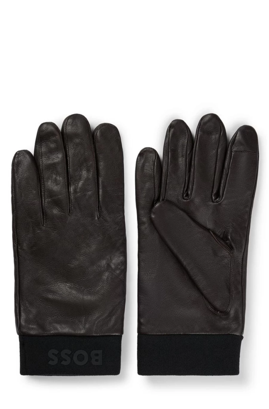 "HUGO BOSS Men's Leather Gloves with Touchscreen Compatible Fingertips"