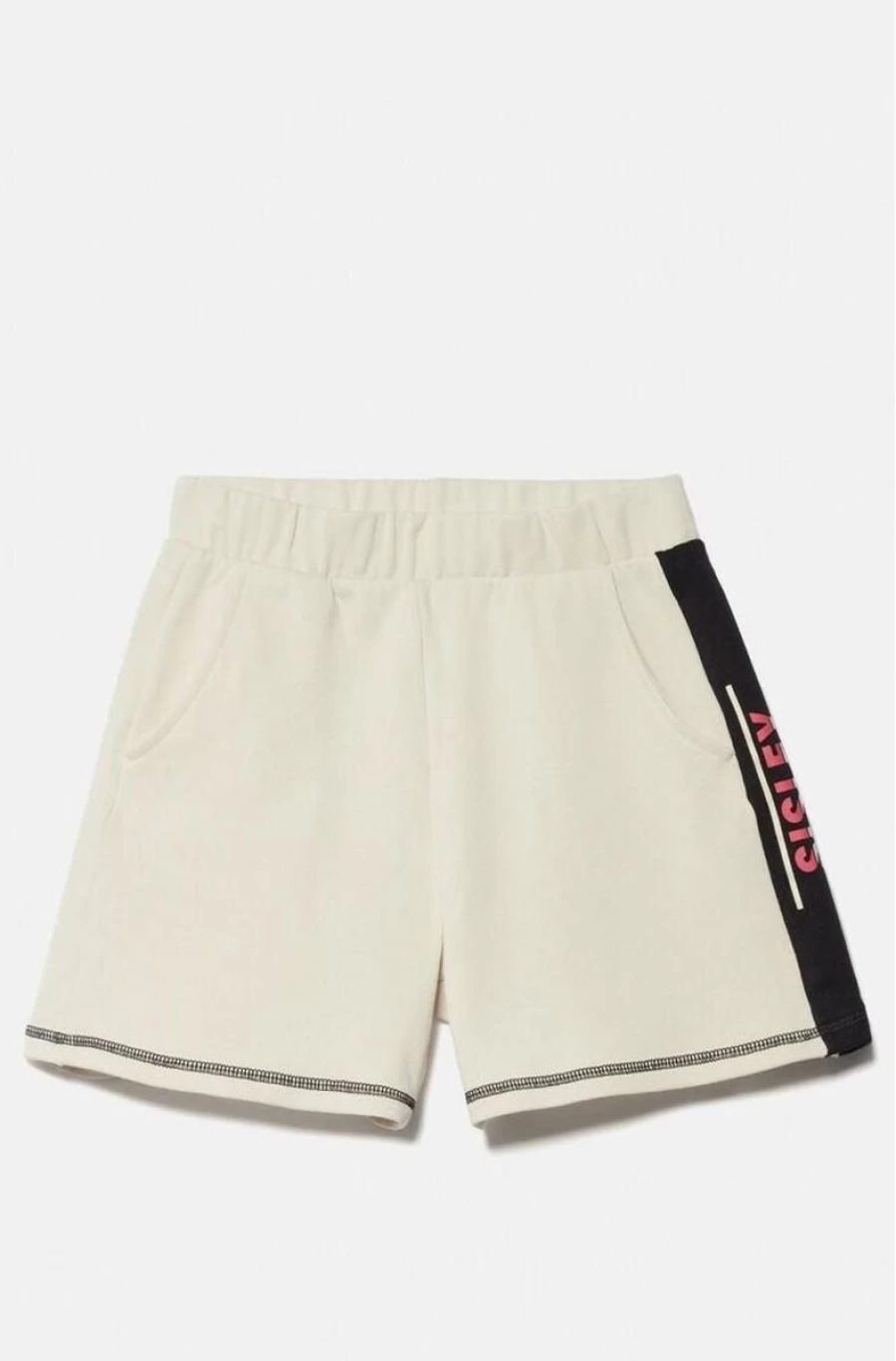 "SISLEY Girls' Cotton Shorts with Embroidered Logo Band - Comfortable & Stylish"