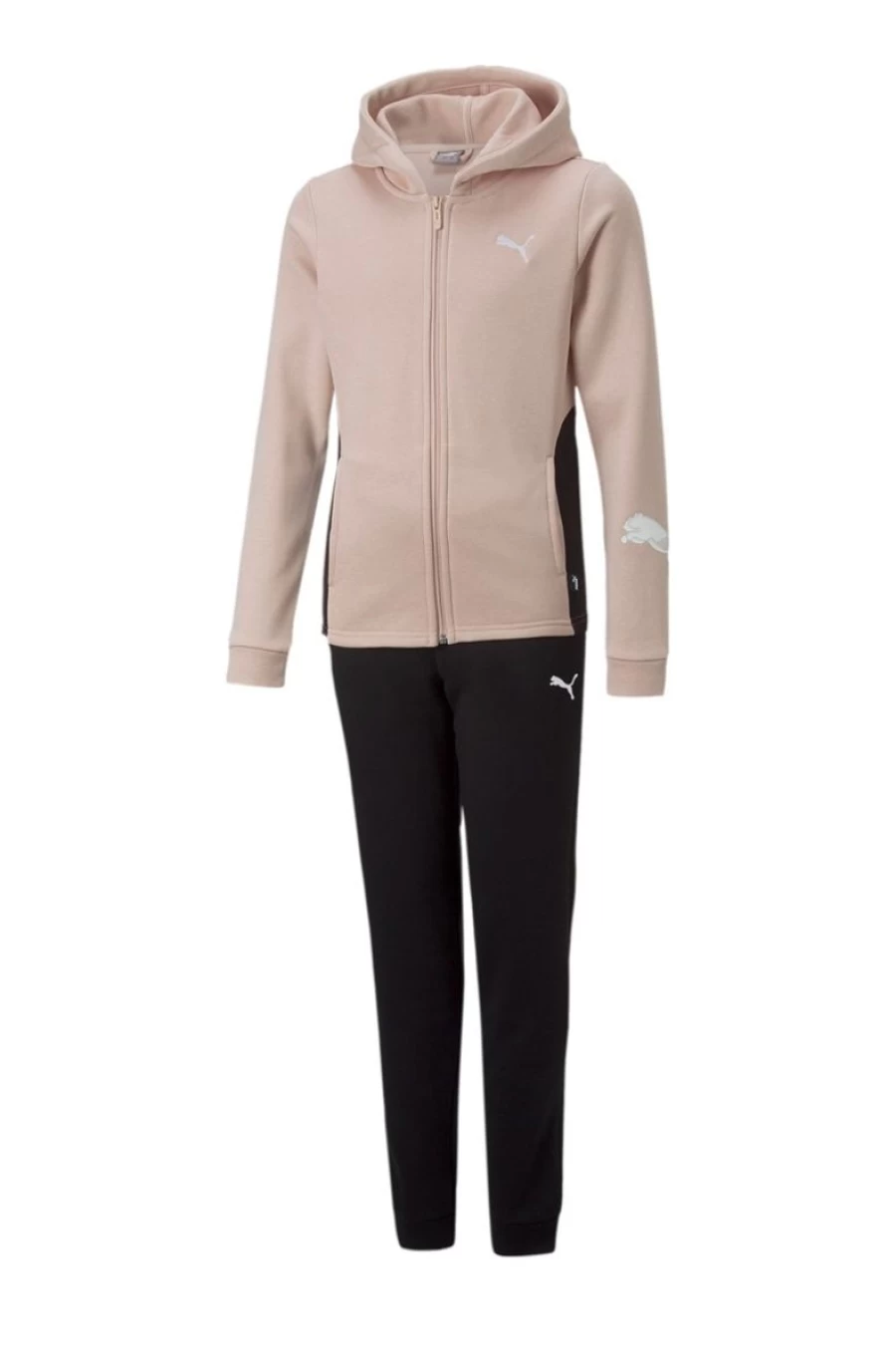 PUMA Girls' Pink & Black Classic Hooded Tracksuit for Comfort & Style