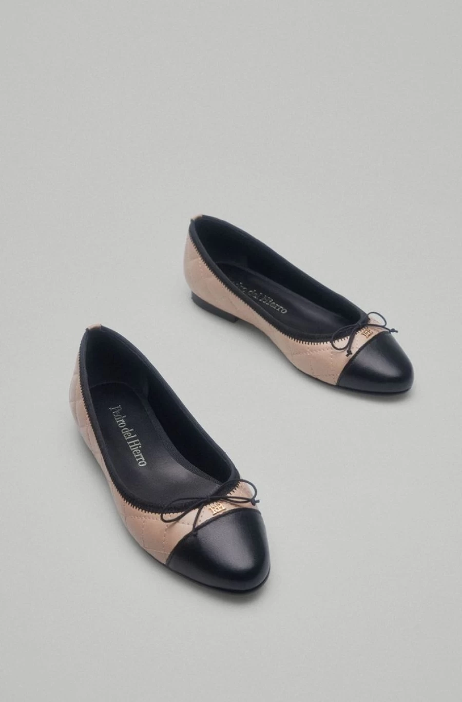 "PEDRO DEL HIERRO Women's Quilted Leather Ballerina Pumps with Reinforced Toe Cap"