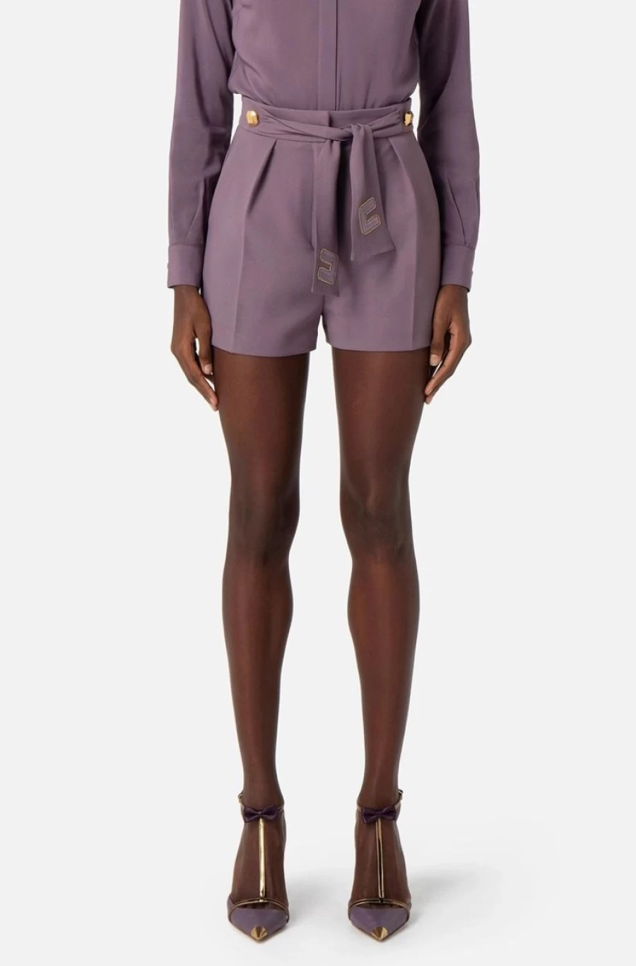 "ELISABETTA FRANCHI Women's Double Crepe Shorts Set with Matching Sash"