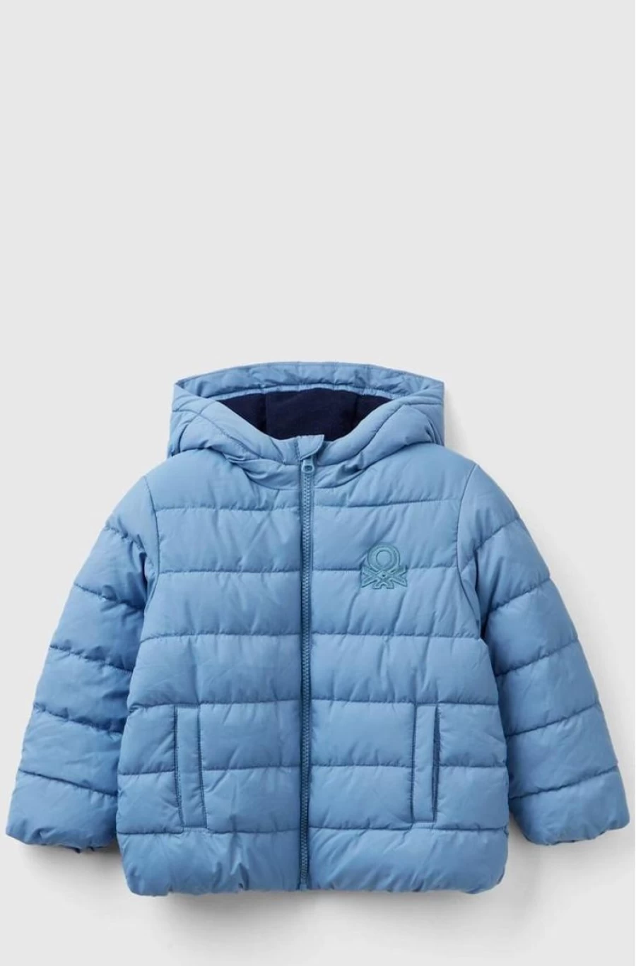 Benetton Boys' Red Hooded Puffer Jacket with Logo - Warm Winter Coat
