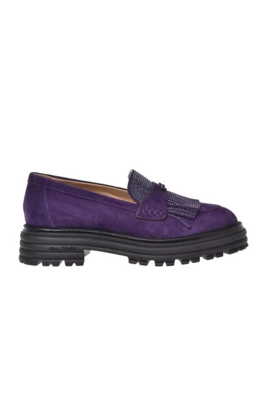 "BALDININI Women's Suede Loafers Embellished with Micro Rhinestones for Elegant Style"