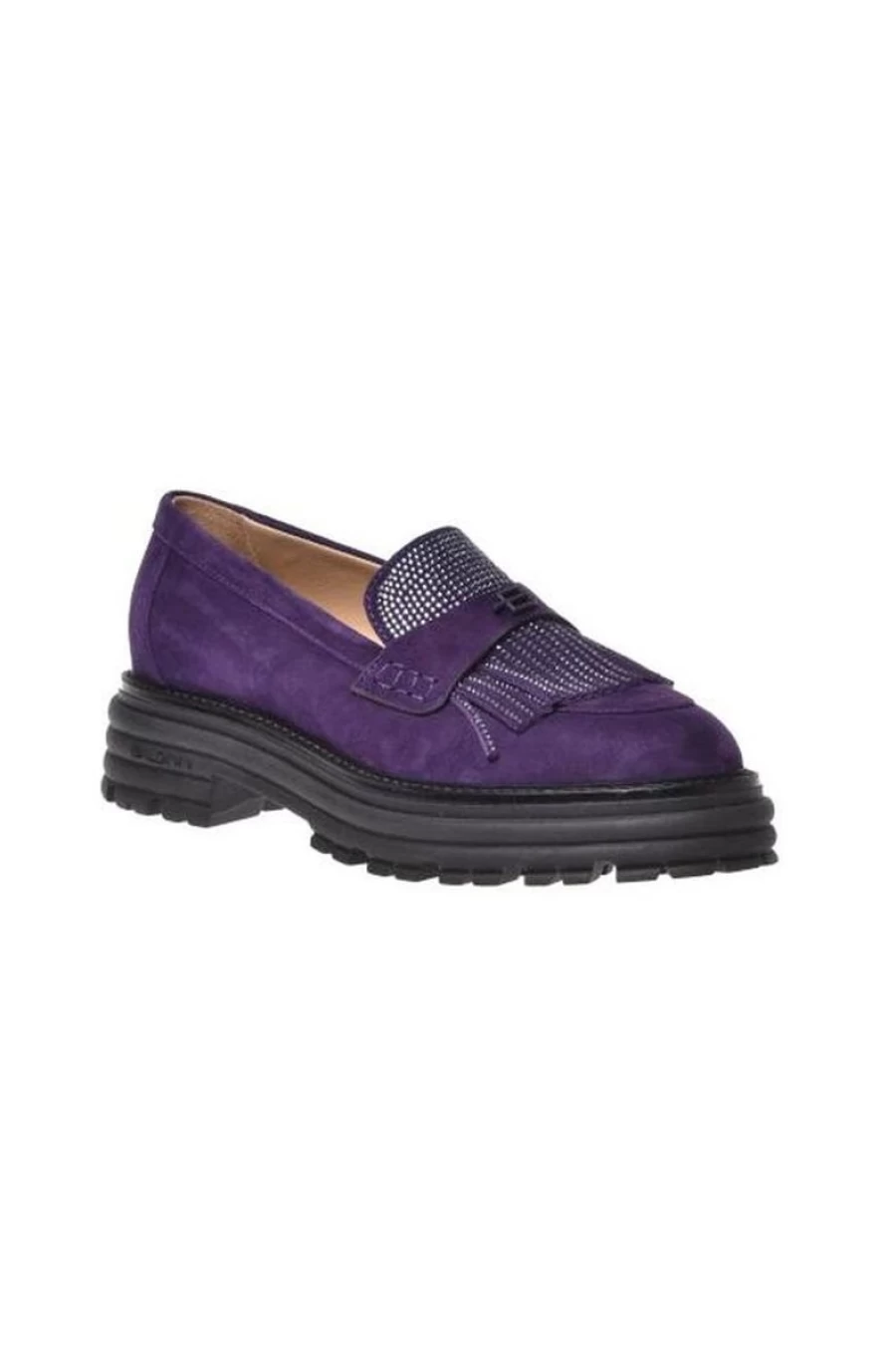 "BALDININI Women's Suede Loafers Embellished with Micro Rhinestones for Elegant Style"