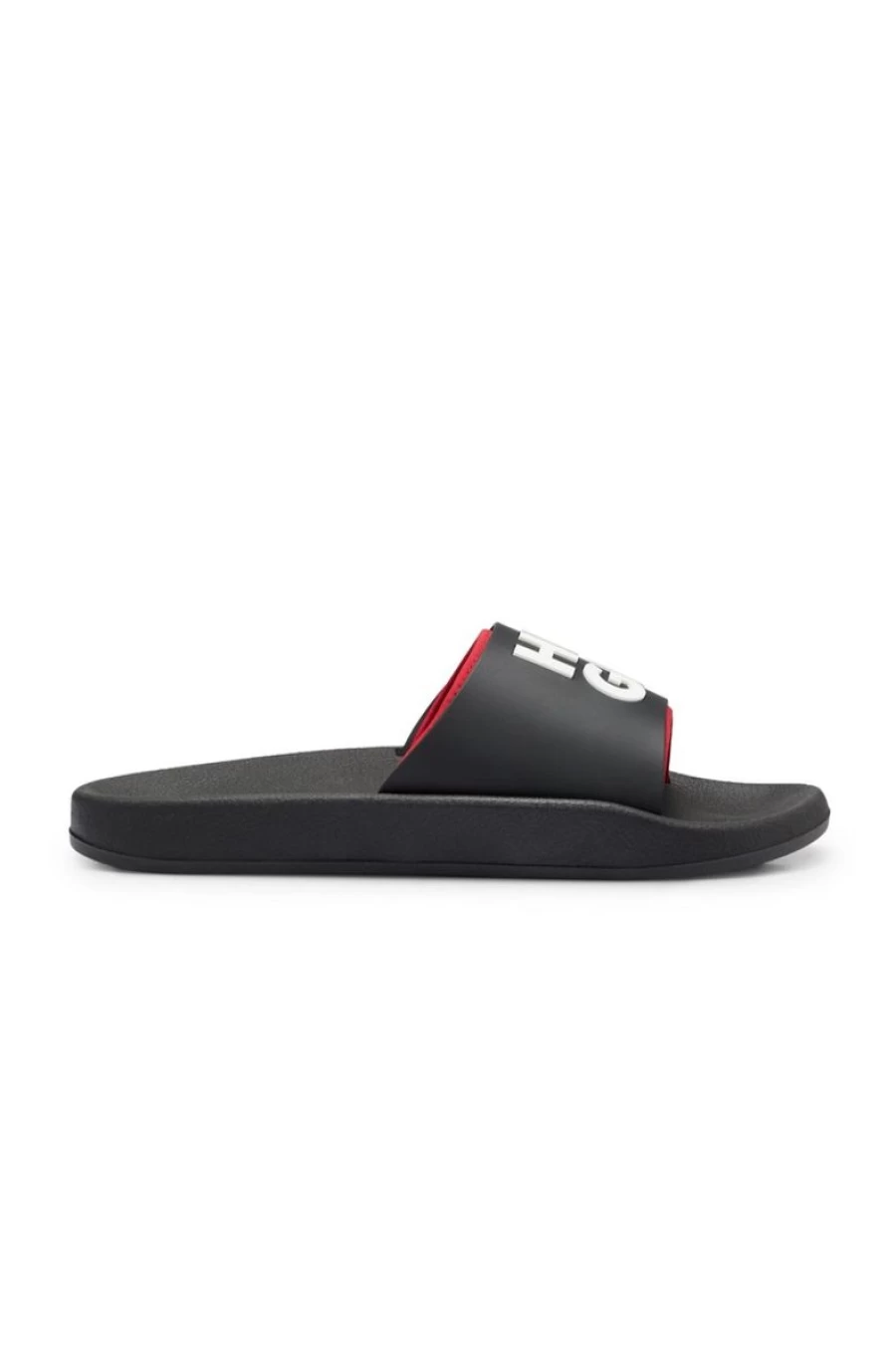 "HUGO BOSS Men's Black Slides With Stacked Logo - Premium Comfort Footwear"