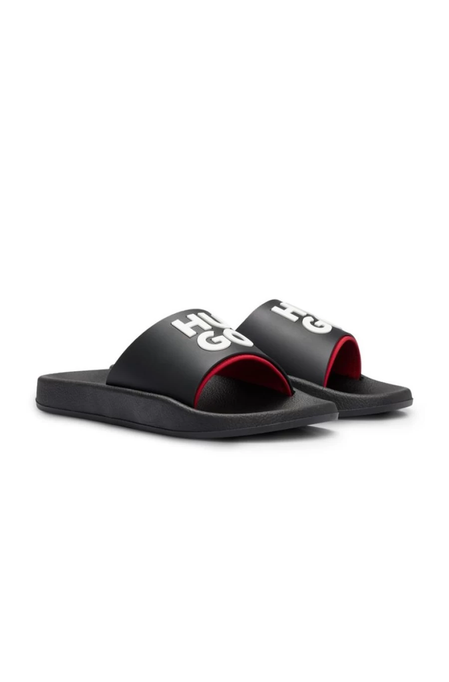 "HUGO BOSS Men's Black Slides With Stacked Logo - Premium Comfort Footwear"