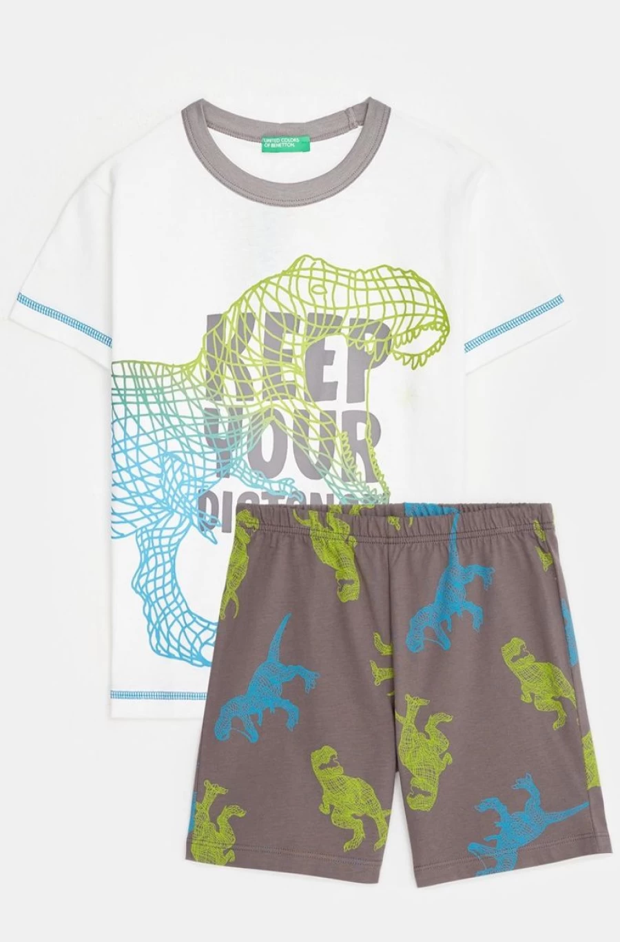 Benetton Boys' Cotton Dinosaur Print Pyjamas - Multi Color