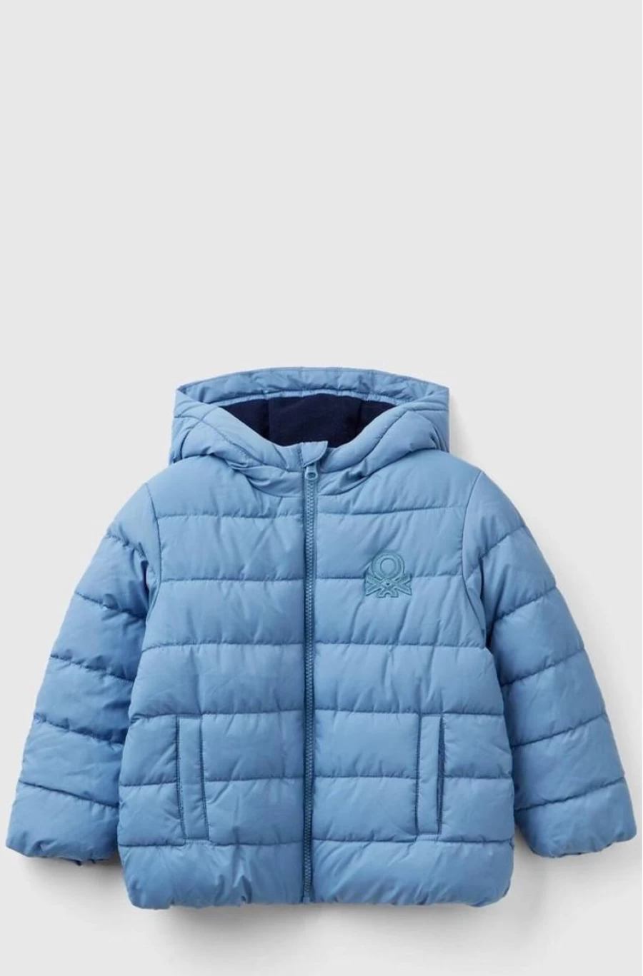 "BENETTON Boys' Red Hooded Puffer Jacket with Logo - Warm Winter Coat"