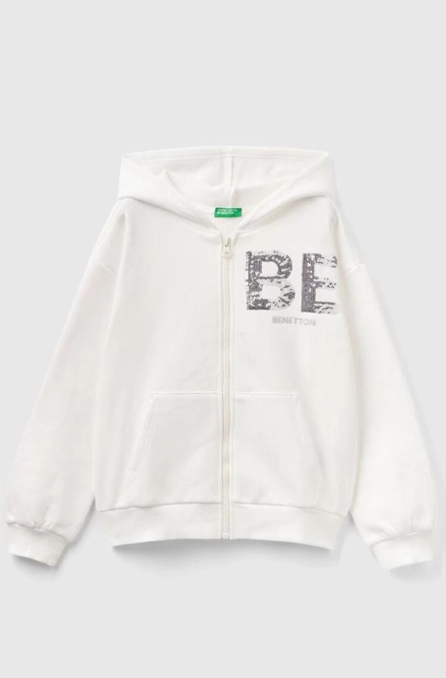 BENETTON Girls' Sparkle Zip-Up Hoodie with Sequins - Stylish & Glamorous