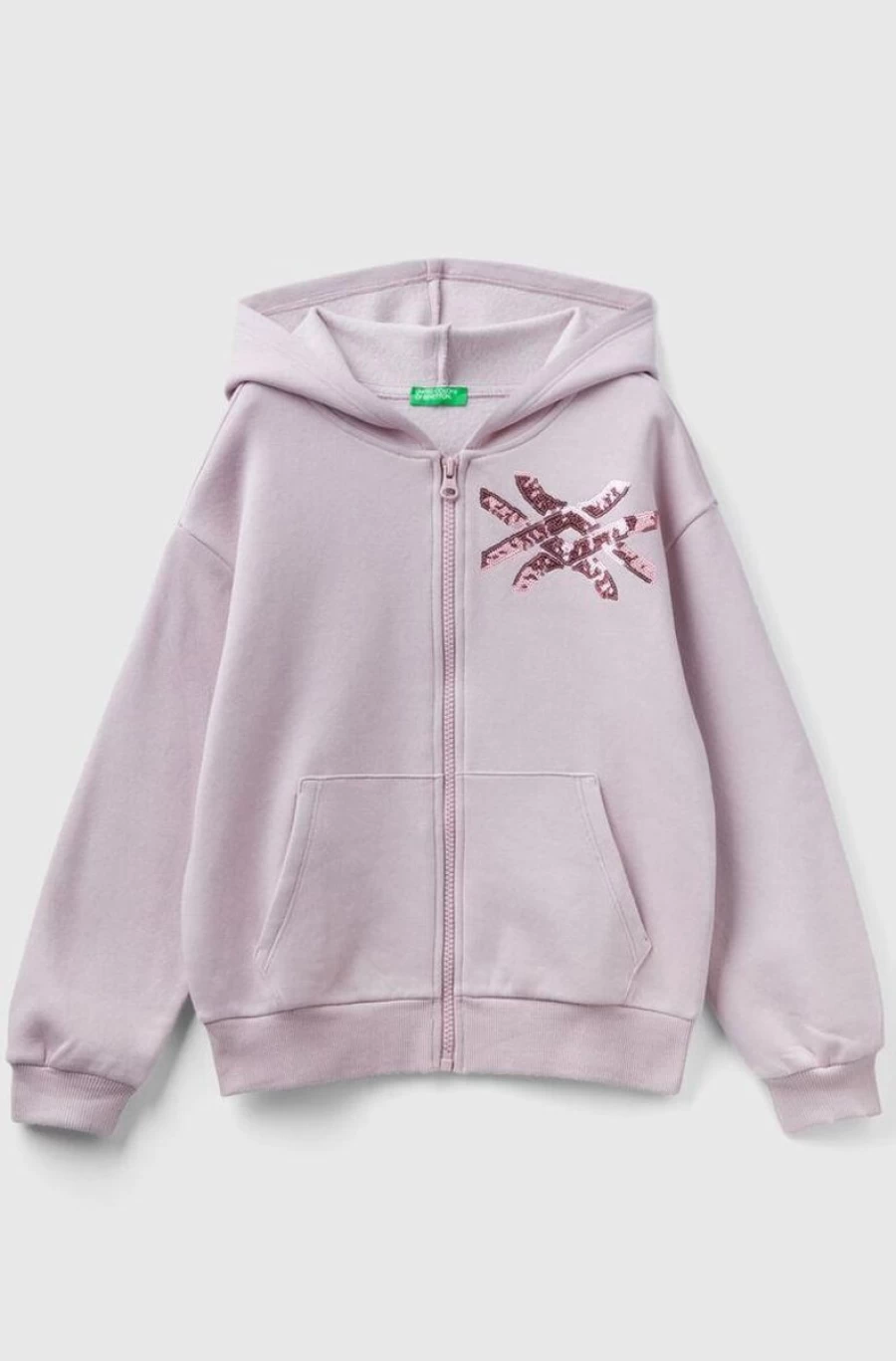 BENETTON Girls' Sparkle Zip-Up Hoodie with Sequins - Stylish & Glamorous