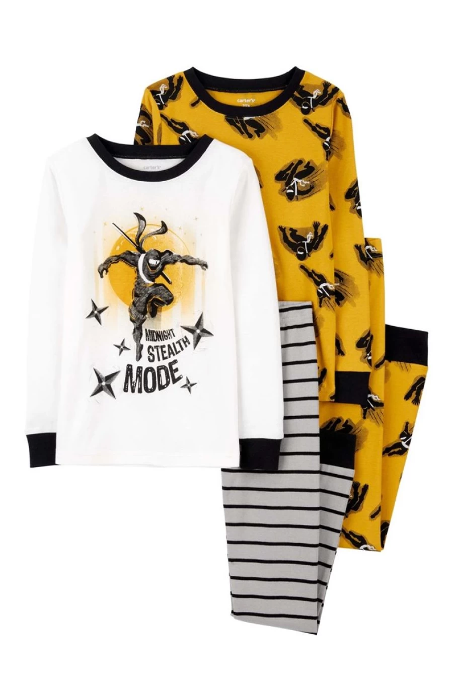 CARTER'S Boys 4-Piece Ninja Cotton Pajama Set - Snug Fit, Multi-Color Sleepwear