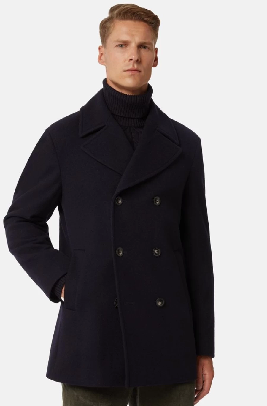 BOGGI MILANO Men's Wool Blend Peacoat Classic Winter Overcoat