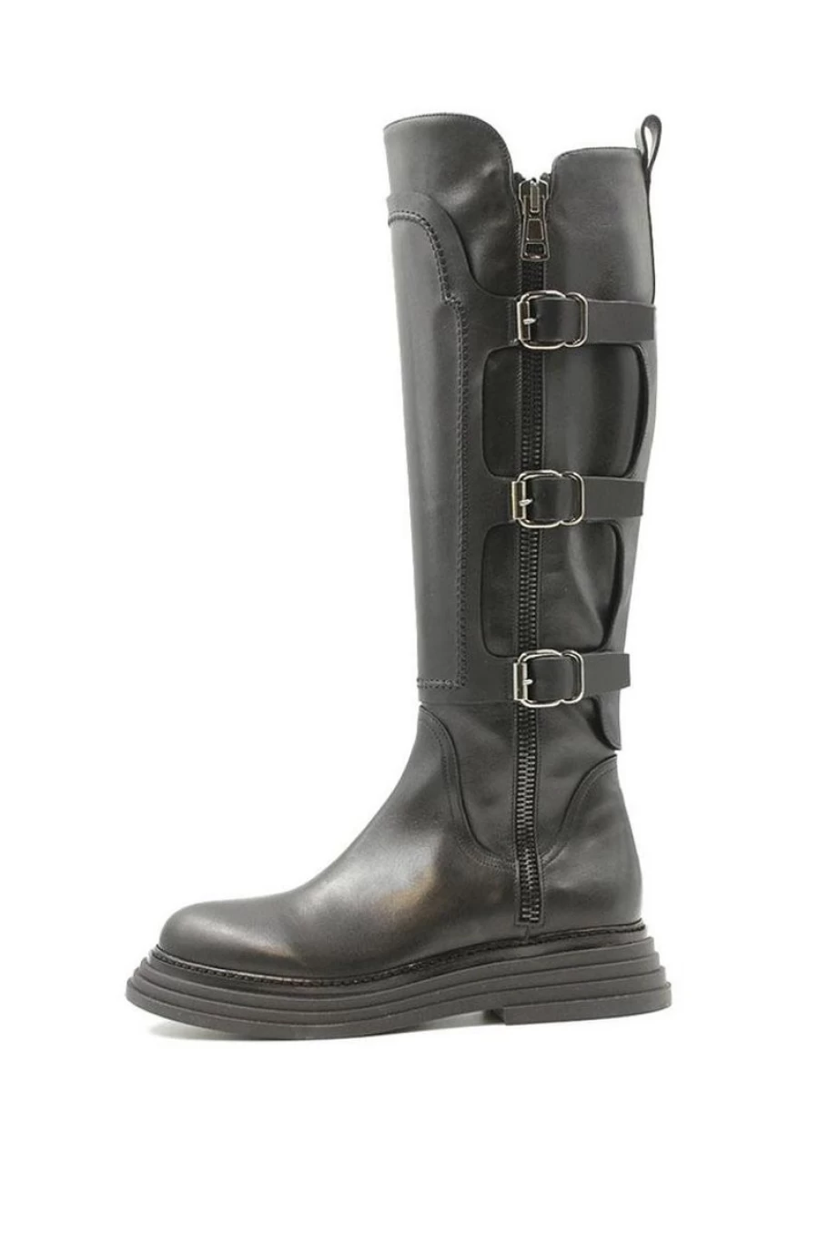 "LAURA BELLARIVA Women's Black Leather Boots With Buckles - Stylish & Comfortable"