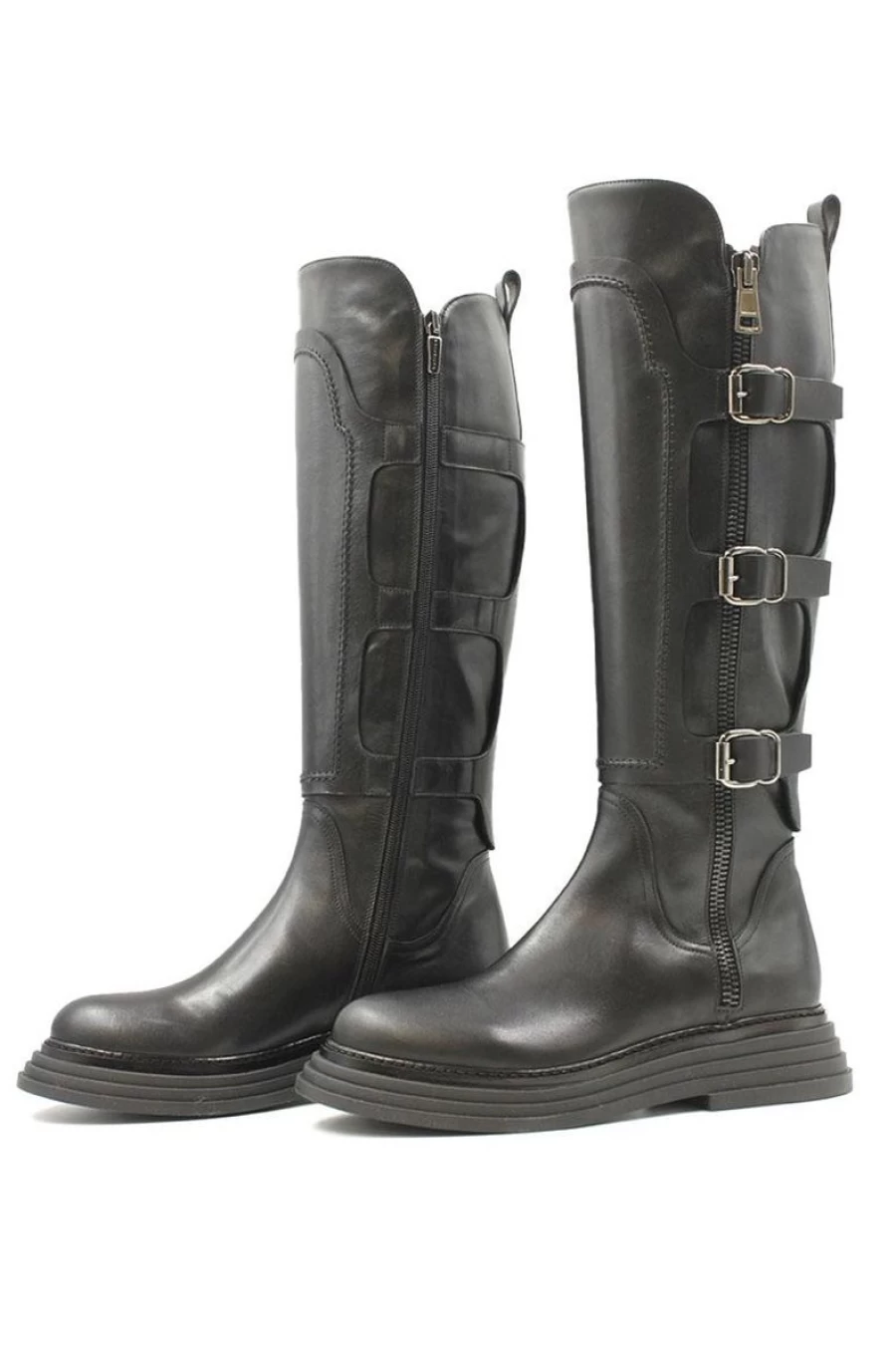 "LAURA BELLARIVA Women's Black Leather Boots With Buckles - Stylish & Comfortable"