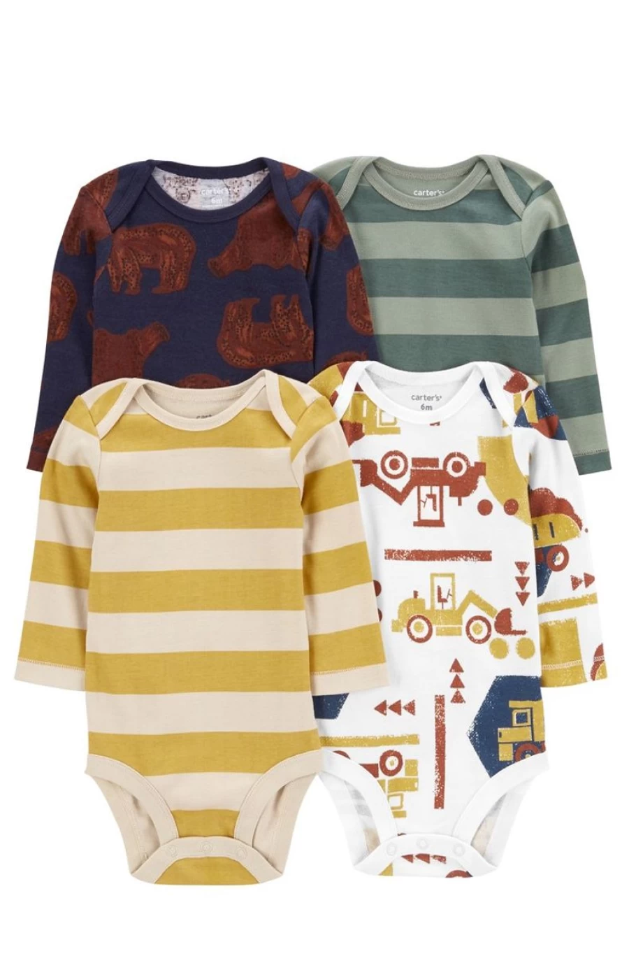 CARTER'S Boys 4-Pack Long-Sleeve Bodysuits - Soft Cotton Baby Rompers
